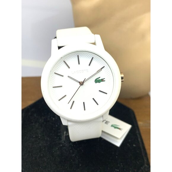 Lacoste Women\'s Watch 2001211 Quartz Croc Logo White Dial Rubber Band 36mm